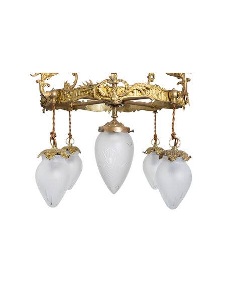 Brocante hanglamp, sierlijk, jaren 30