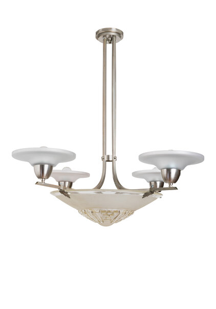 Art-Deco Hanglamp, Mat Glazen Kappen, Jaren 30