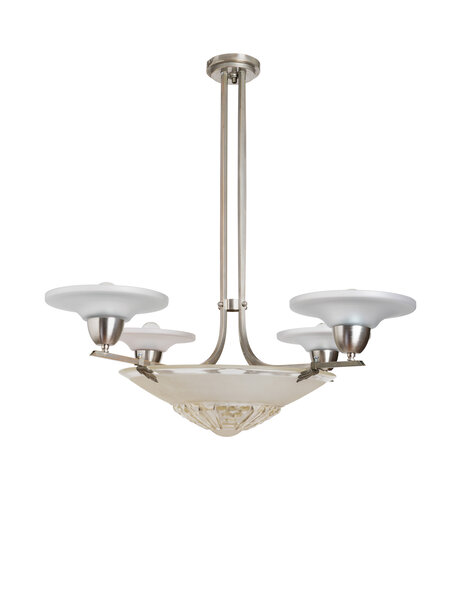 Art deco hanglamp, chroom met mat glas, ca. 1930