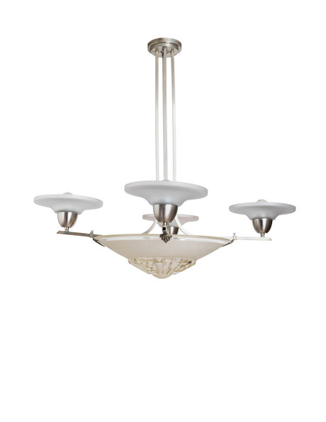 Art deco hanging lamp, chrome with matt glass, ca. 1930