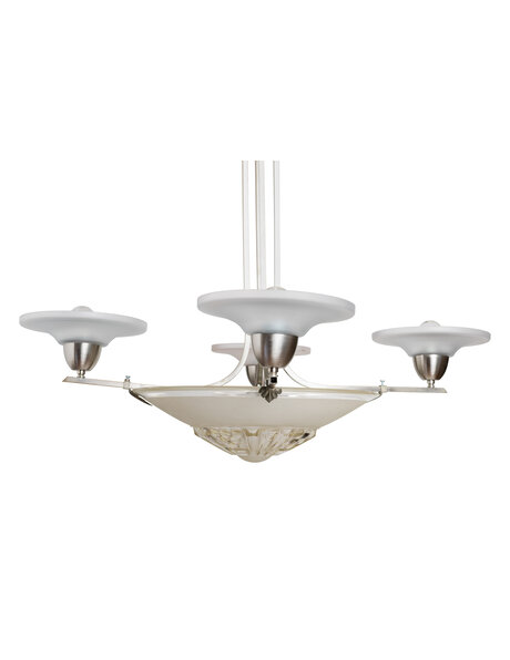 Art deco hanglamp, chroom met mat glas, ca. 1930