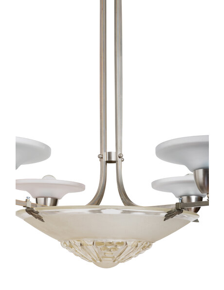 Art deco hanging lamp, chrome with matt glass, ca. 1930