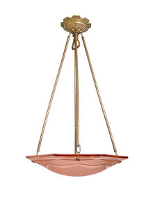 Degue French Art Deco Pendant Lamp, Rose Glass