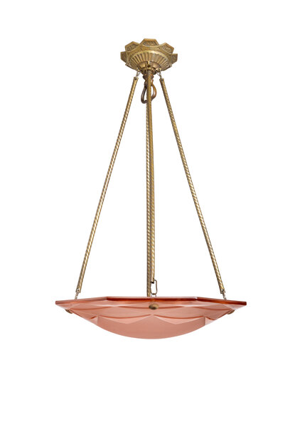 French Art Deco Pendant Lamp, Rose Glass