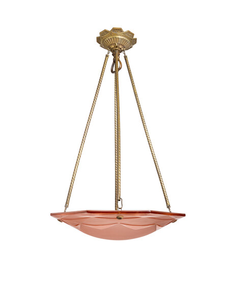 Art Deco hanglamp, roze glas