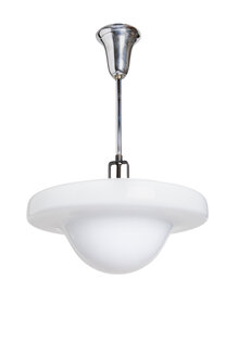 Glass Design Pendant Lamp, White Glass, 40s-50s