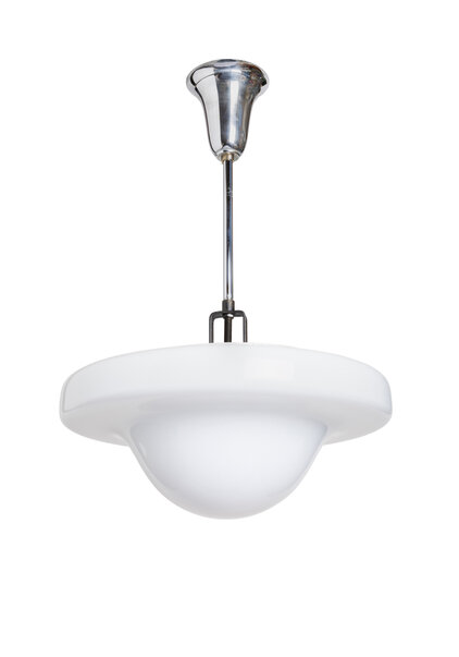 Glazen Design Hanglamp, Wit Glas, Jaren 40-50