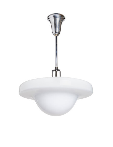 White glass pendant lamp, short pendant