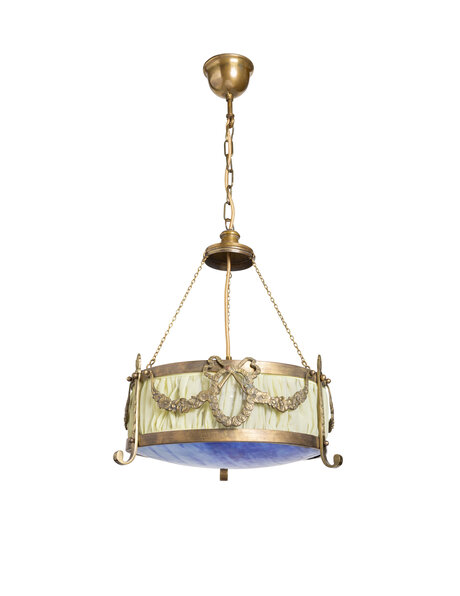 Brocante hanging lamp, blue glass
