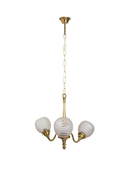 Antique Hanging Lamp, Three Glass Upward Shining Shades