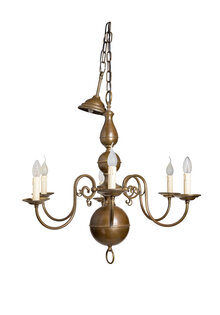 Old Hanging Lamp, Brown Copper Ball Chandelier with 6 Candles