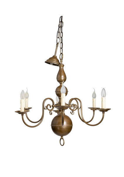 Old Hanging Lamp, Brown Copper Ball Chandelier with 6 Candles
