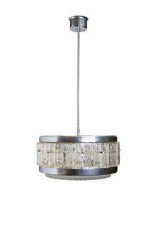 Vintage Design Pendant Lamp, Clear Glass in Metal, 1960s
