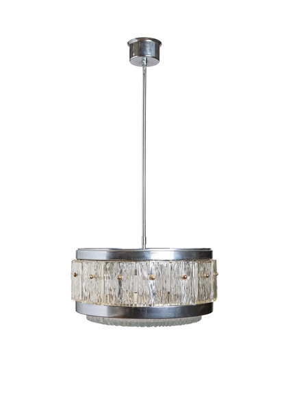 Vintage Design Pendant Lamp, Clear Glass in Metal, 1960s