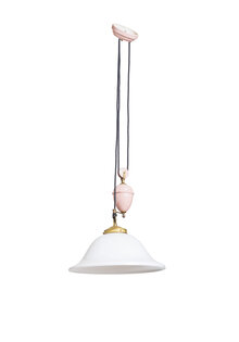 Klassieke Hanglamp, met Contragewicht, Wit Glazen Kap