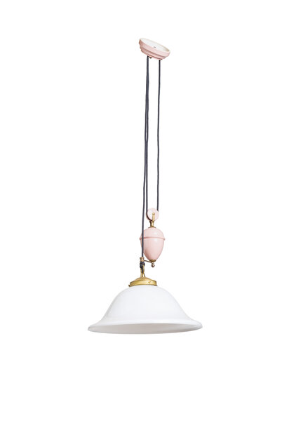 Classic Pendant Lamp, with Counterweight, White Glass Shade