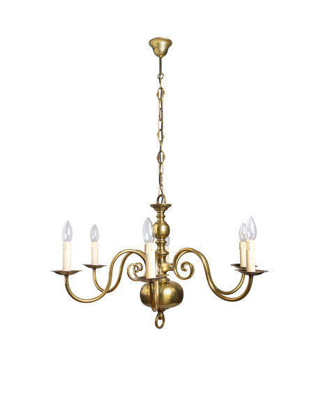 Old chandelier, yellow brass