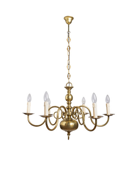 Old chandelier, yellow brass