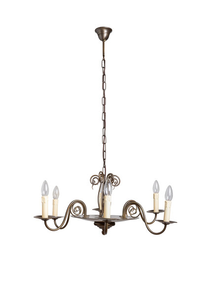 Wrought Iron Chandelier, Burnished, 1960s
