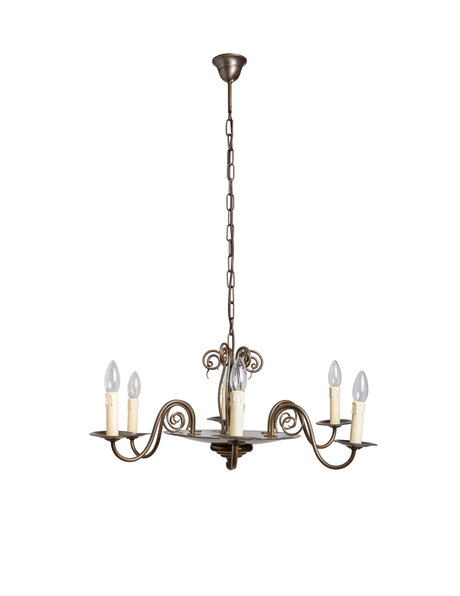 Vintage chandelier, 6 arms, brownish