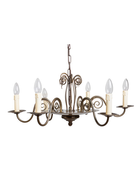 Vintage chandelier, 6 arms, brownish