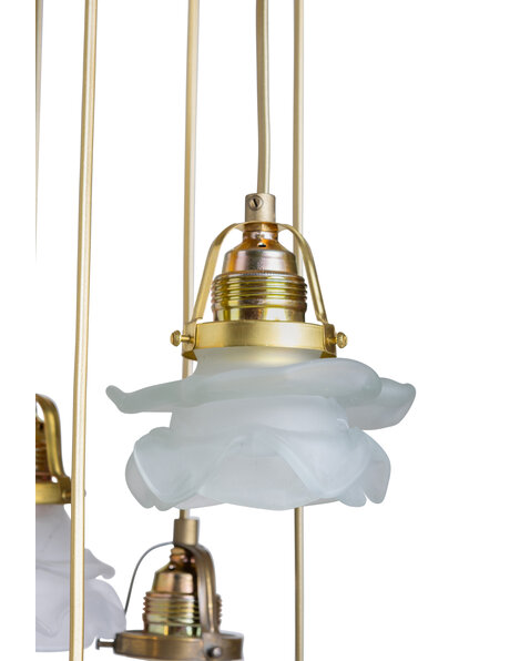 Oude hanglamp, matglazen roosjes