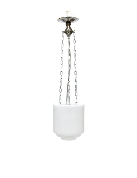 Vintage hanging lamp, chain with white glass shade