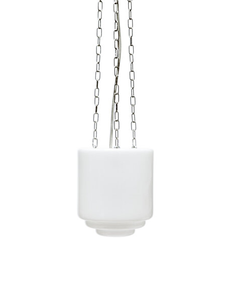 Vintage hanging lamp, chain with white glass shade