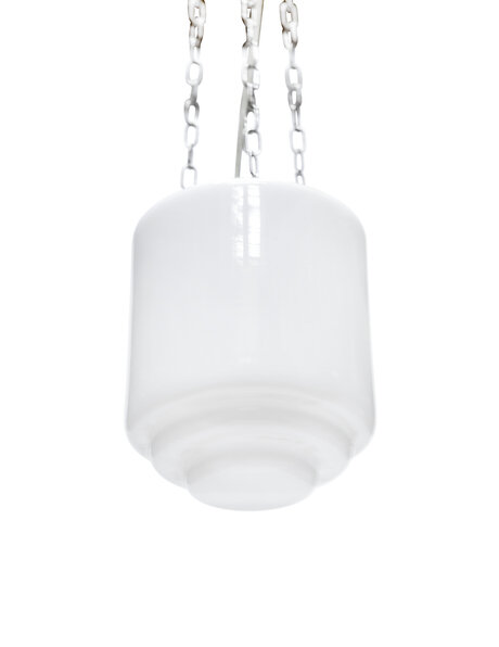 Vintage hanglamp, ketting met wit glazen kap