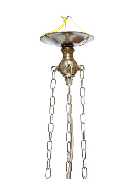 Vintage hanging lamp, chain with white glass shade