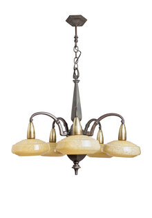 Antique Pendant Lamp with Light Yellow Clouded Glass