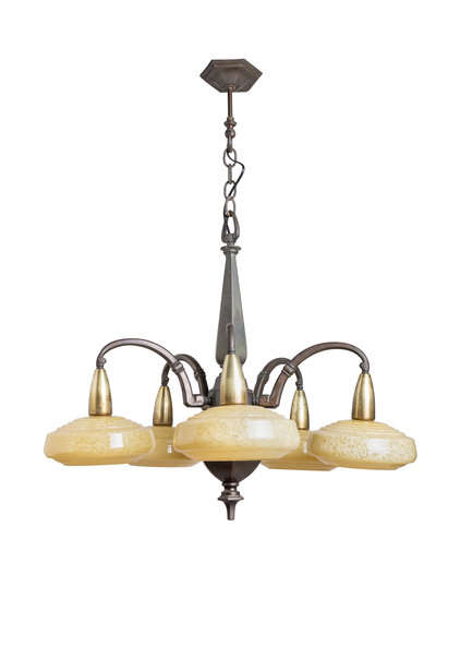 Antique Pendant Lamp with Light Yellow Clouded Glass