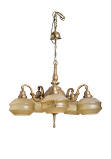 Goldish Brass Antique Pendant Lamp, 1940s