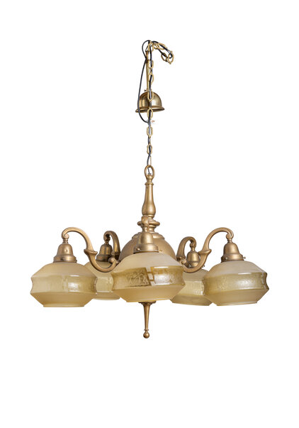 Goldish Brass Antique Pendant Lamp, 1940s