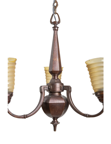 Oude hanglamp, gebruineerd, jaren 30