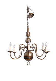 Brass Chandelier, Brown Ball Crown, 1940s