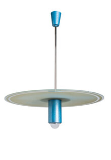 Hanglamp aan Pendel, Metallic Blue, Jaren 50