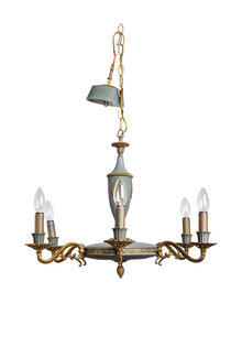 Brocante Chandelier, Blue Green, 6 Arms