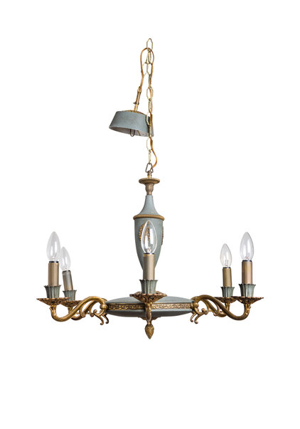 Brocante Chandelier, Blue Green, 6 Arms