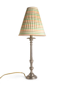 Schemerlamp, Mat Zilveren Tafellamp, Stoffen Kap