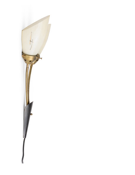 Jaren 50 wandlamp, dubbel kap, buig arm