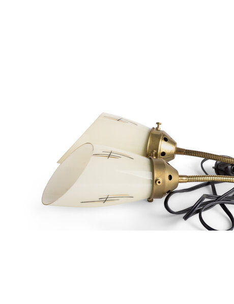 Jaren 50 wandlamp, dubbel kap, buig arm