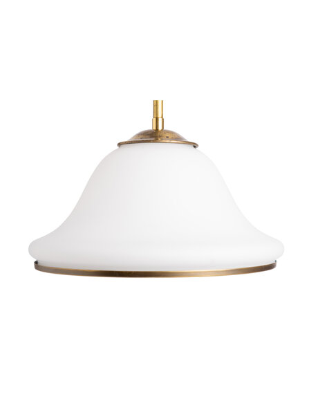 Jaren 50 hanglamp, wit glazen kap aan stang