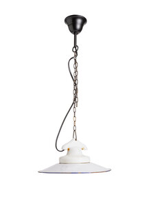 Industriële Hanglamp, Grijs Emaille aan Ketting, jaren 40