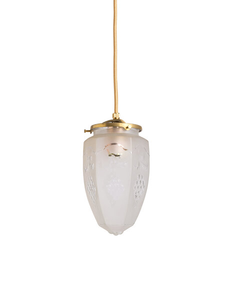 Kleine oude hanglamp, matglas druifjes