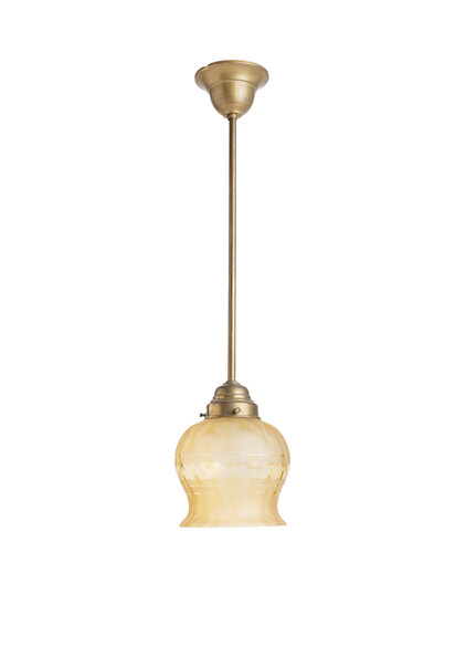 Kleine Hanglamp, Pendel met Oker-Bruin Glas, jaren 30