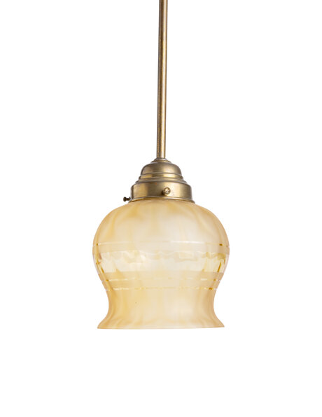 Old pendant lamp, brass pendant, ochre glass