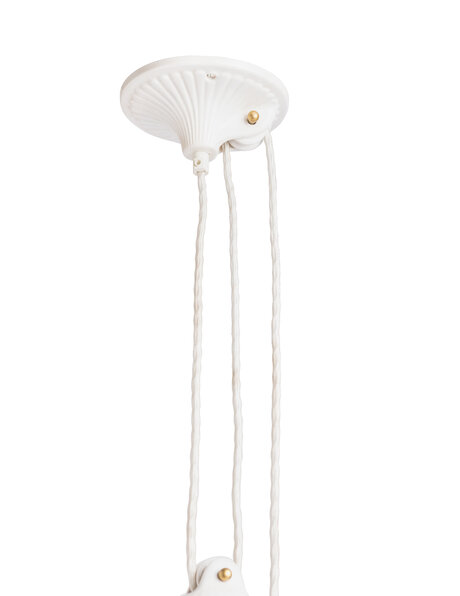 Pendant lamp with counterweight, white glass shade