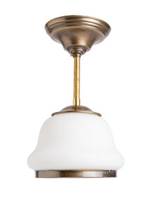 Klassieke Hanglamp aan korte Pendel, Wit Glas, Jaren 50