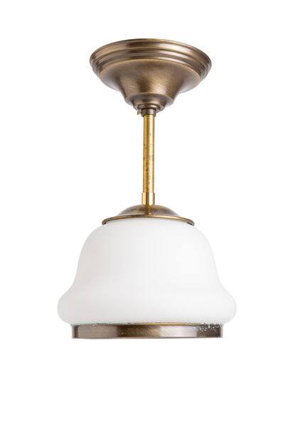 Klassieke Hanglamp aan korte Pendel, Wit Glas, Jaren 50